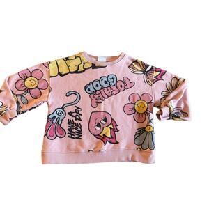 Adorable Grafitti Style Zara Girls Pink Totally Good Have a Nice Day Long Sleeve